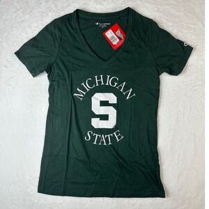 Women's Champion Michigan State Spartans V-Neck T-Shirt Green Small NWT